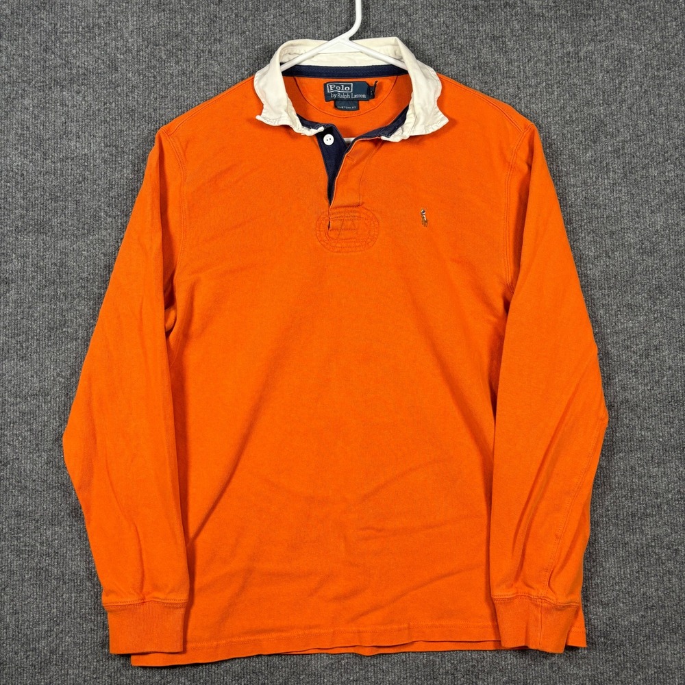 Polo Ralph Lauren Rugby Shirt Mens M Orange Long Sleeve Custom Fit Shirt